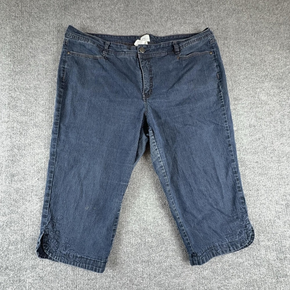 Just My Size Capri Jeans Womens 24W Blue Rinse Relaxed Stretch Embroidered